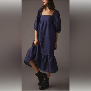 Anthropologie Textured Puff-Sleeve Dress Medium